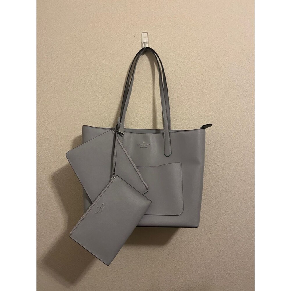 Kate Spade New York Staci large tote bag and pouch set in a neutral grey 3 pcs